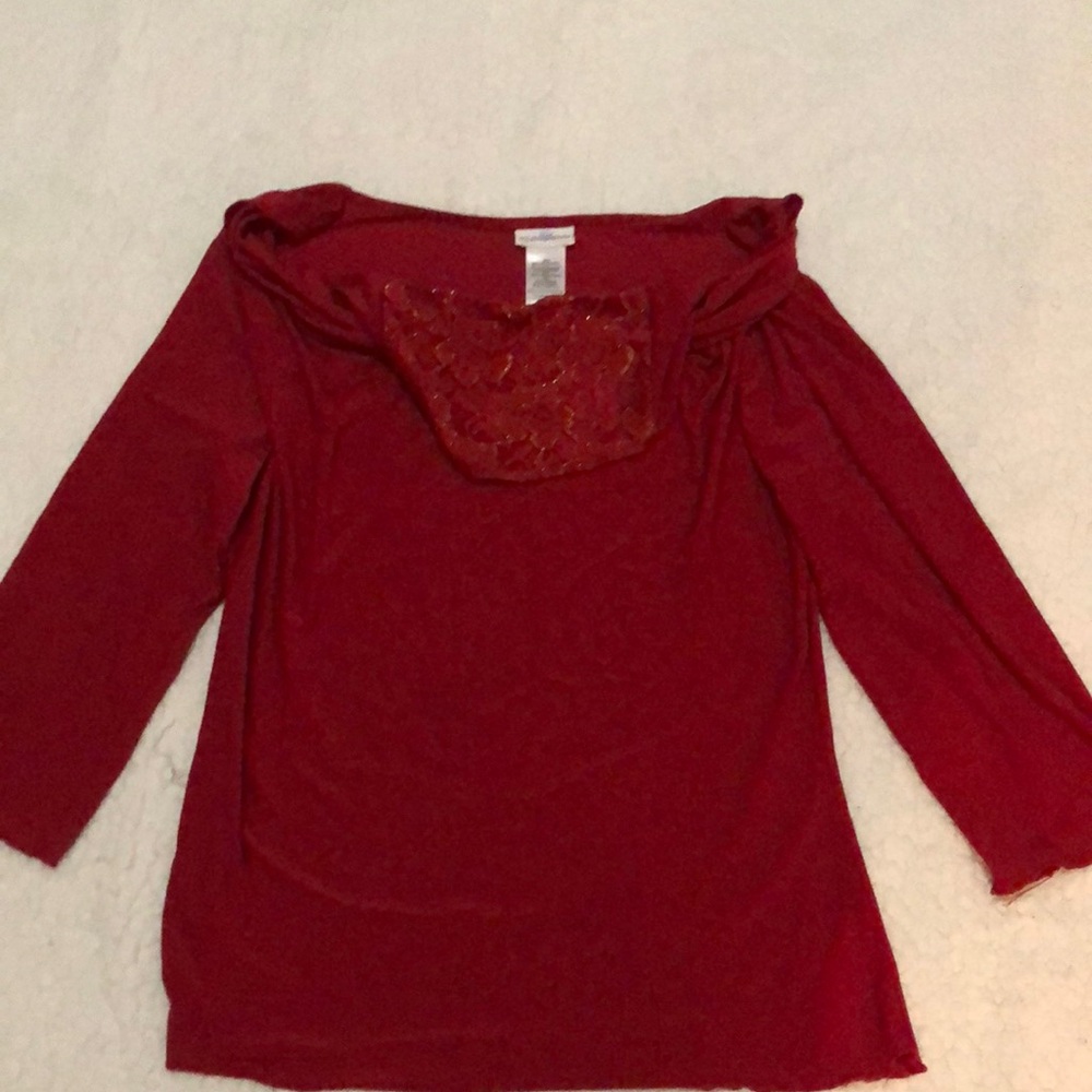 Red lace halter long sleeve top
